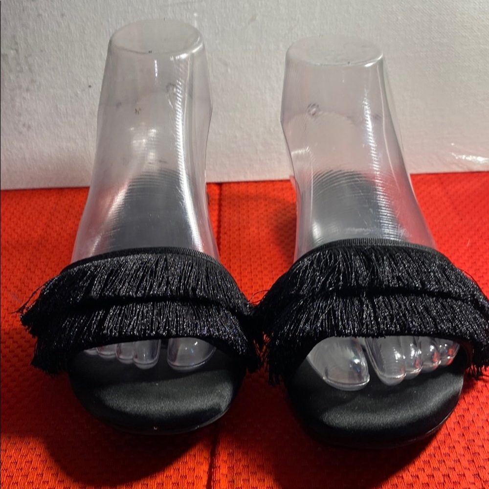 Birdies Black Fringe Slide Slippers